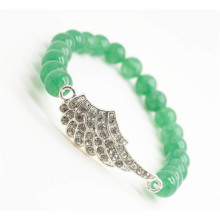 Pulsera de piedras preciosas de aventurina verde con pieza de ala de aleación Diamante