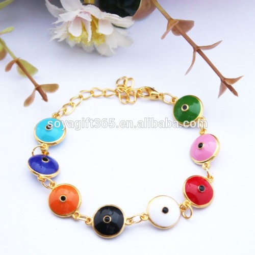 Gold Tone Chain Colorful Evil Eye Beads Bracelet Turkish Lucky Eye Bracelet