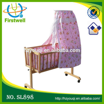 Wooden Baby Bed with Wheels Baby Swing Cradle