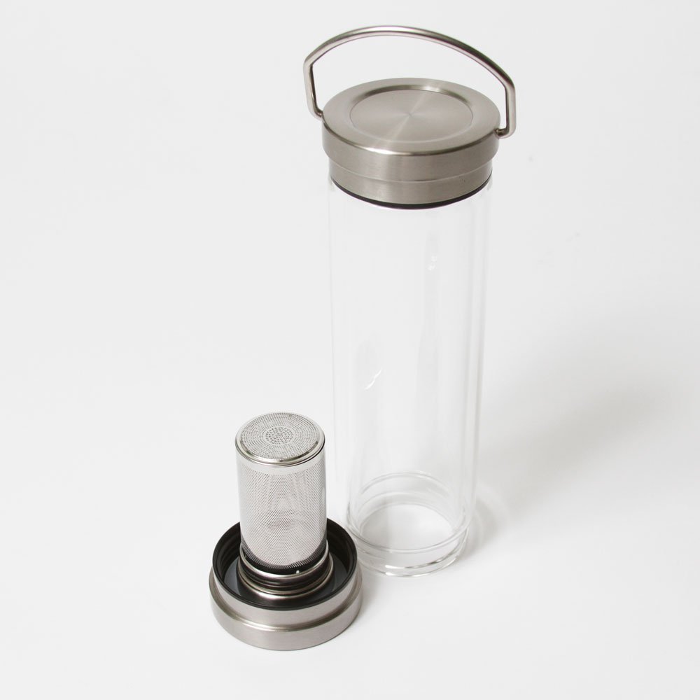 Double Wall Borosilicate Glass Juice Water Bottle with Stainless Steel Lid