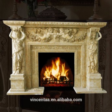 Beige marble antique fireplace luxury fireplace mantel