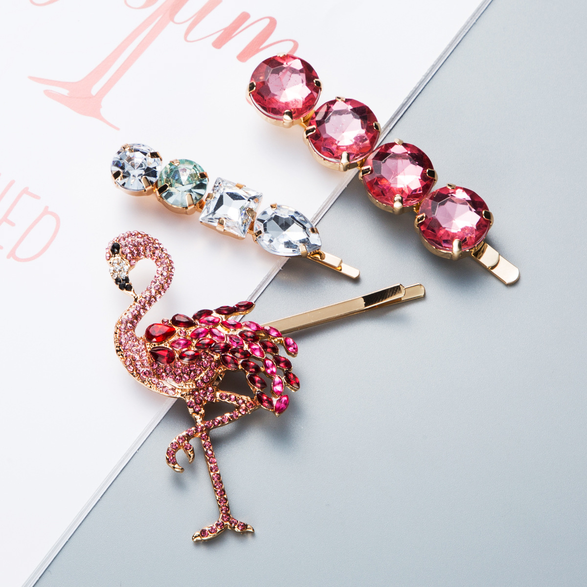 dongyang hair pins accessories crystal flamingo bird animal 3 pcs set hair clip rhinestone hair pins for women