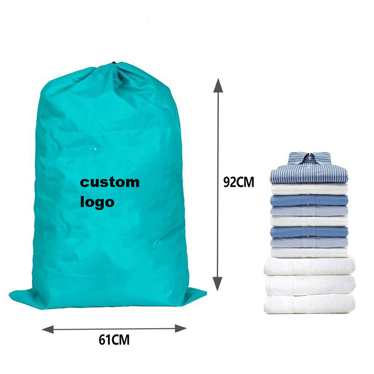 custom print logo portable hotel wash nylon laundry bag fold big drawstring laundry bags