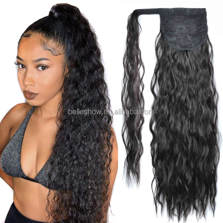 Wear Many Different Color Ombre Silk Curl Faux Fiber Hair Synthetic Wrap Around whiskers long curly hair Magic Paste Ponytail