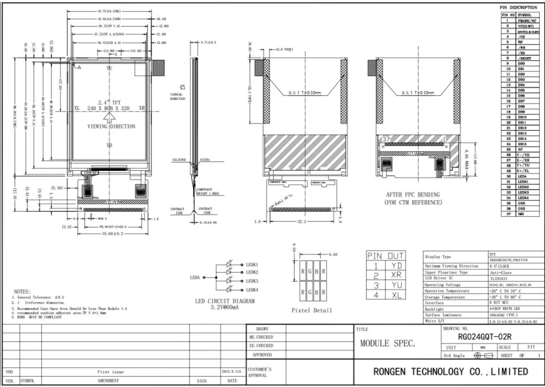 Ronen Rg024gqt-02r 2.4 Inch LCD Display with Touch Screen