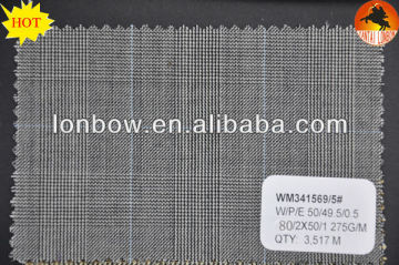 stock glen check designed poly wool suiting fabric, wool blended fabric