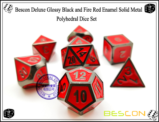 Bescon Deluxe Glossy Black and Fire Red Enamel Solid Metal Polyhedral Role Playing RPG Game Dice Set (7 Die in Pack)-3