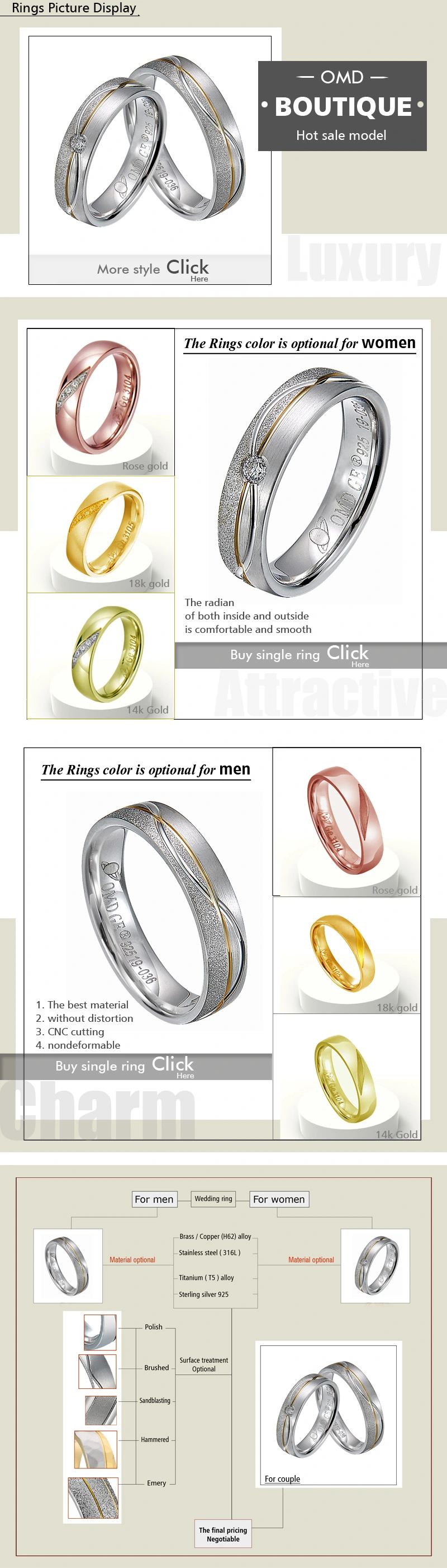 Jewelry Factory Wholesale Rose Gold Plated Surgical Stainless Steel Rings