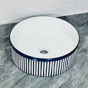 Colorful Striated Ceramic Wash Basin for Bathroom