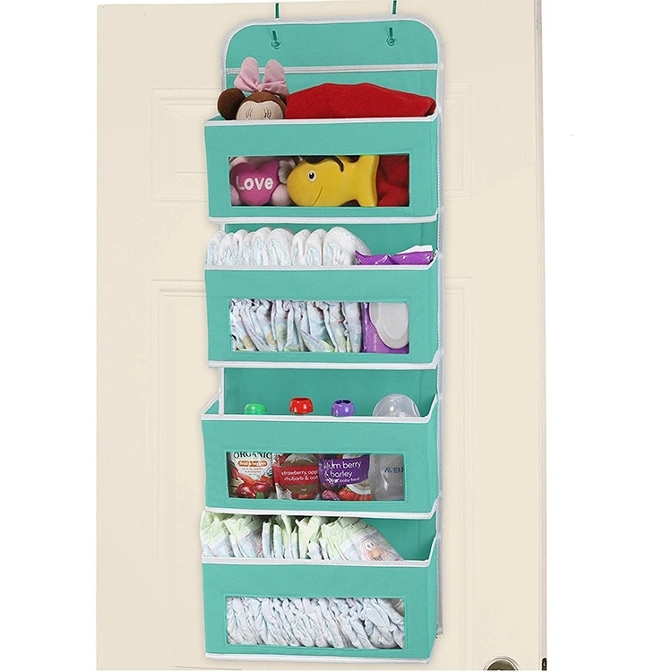 Hanging Wall Organizer Storage Bag with 4 Clear Window Pockets