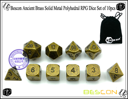 Bescon Ancient Brass Solid Metal Polyhedral RPG Dice Set of 10pcs-1