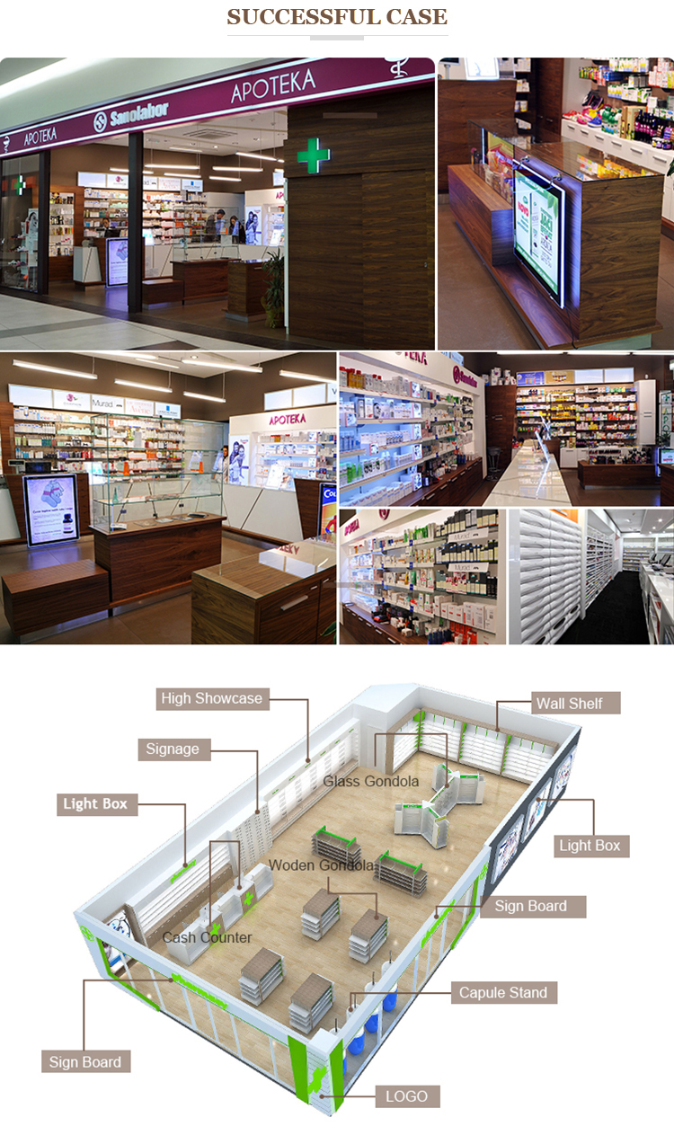 Wooden Pharmacy Furniture Retail Medical Shop Interior Design