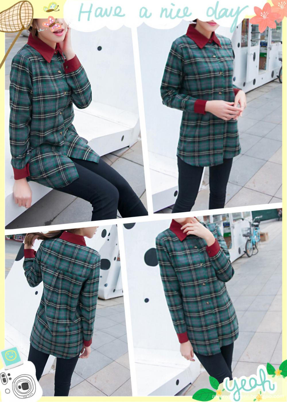 Women's fit contrast collar flannel shirt