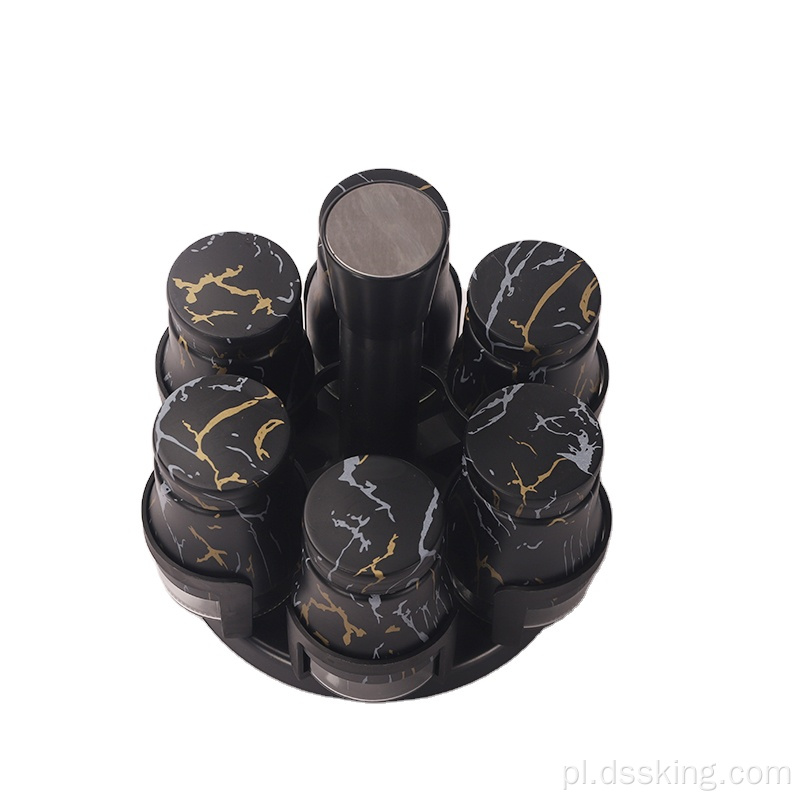 Matowy czarny marmur Ziarno Ziarna obrotowa szklana słoik 6-częściowy