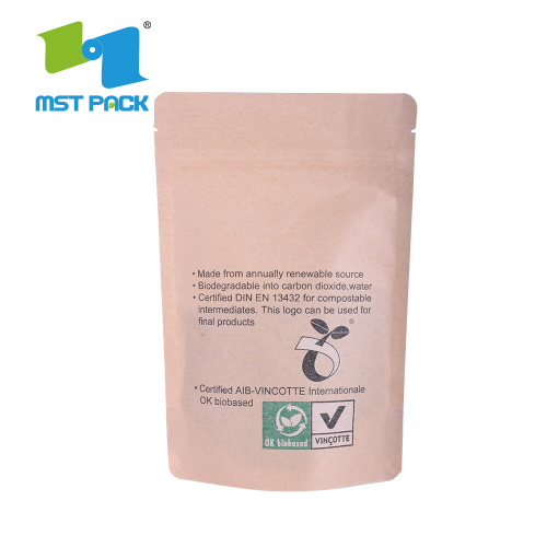 Stand Up Pouch Biologisk nedbrytbar Kraft papirpose mat