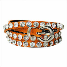 Wholesale Women's One Line Rhinestone Leather Stud Accent Belt