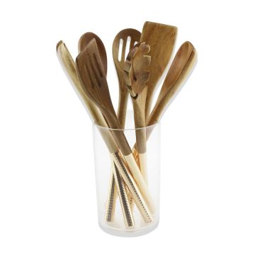 Ensemble d&#39;ustensiles de cuisine antiadhésif, manche en acacia, bois 7PCS