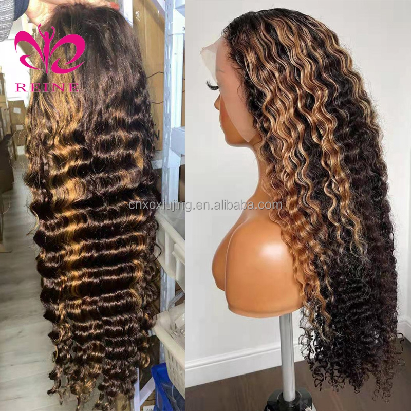 13x4 Lace Front Human Hair Wigs Highlights Honey Blonde Ombre Brown Curly styles Frontal lace Wig highlight for Woman Preplucked