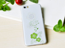 Wonderful charming transparent phone cases with green flowers for iphone 6 plus