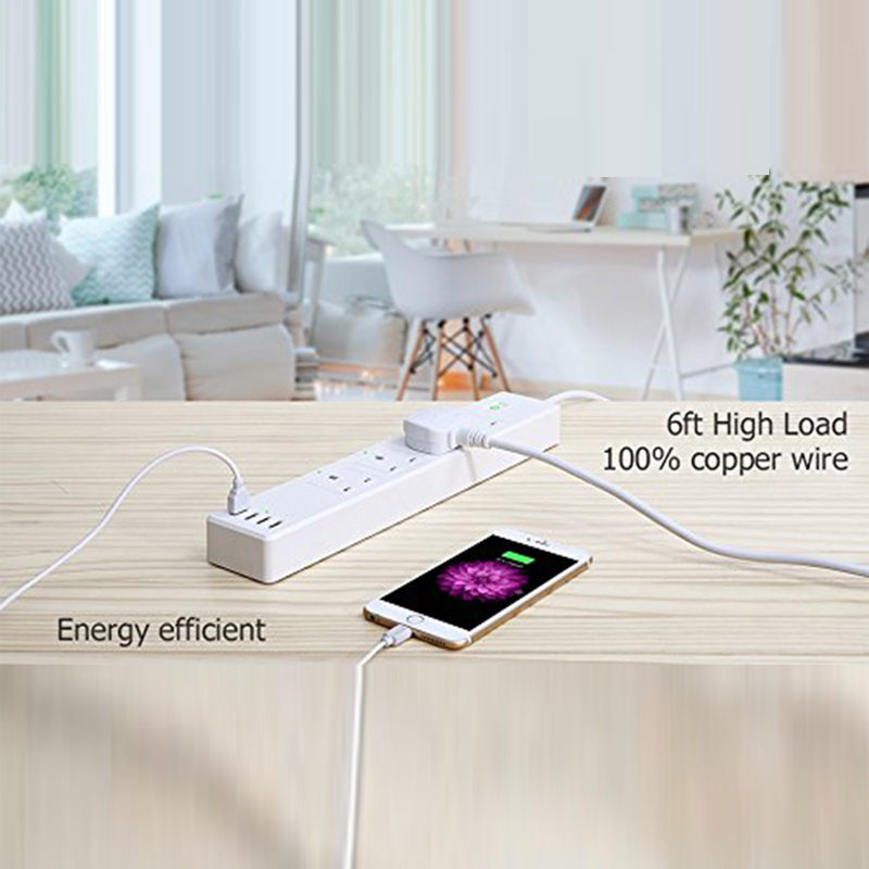 UK Wifi Power Strip Surge Protector Outlet Power Strip With Usb Ports Etl Extension Cord Power Strip TUYA