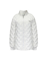 White printed collarless down jacket