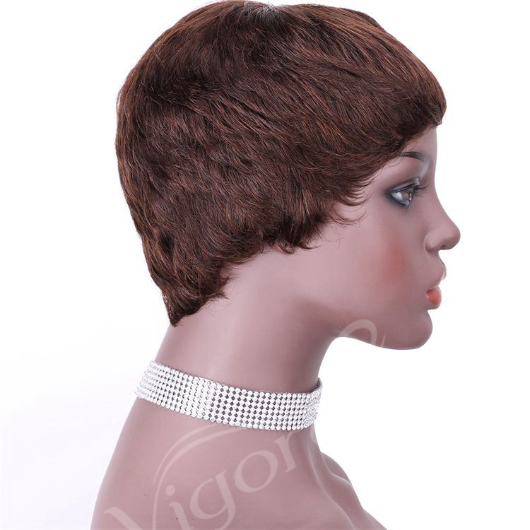 Vigorous Pixie Cut Real Full Machine Brazilian Human Hair For Woman Short Finger Wave Natural Fluffy Wigs