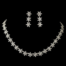 Rhodium Clear Marquise Flower CZ Crystal Jewelry Set