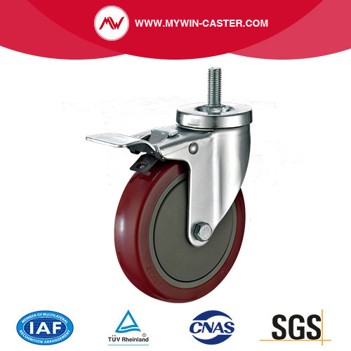 American Medium-Light Duty Fil Tige pivotant Total Lock Red Pu Castor Roue