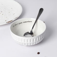 Customizable Modern White Ceramic Embossed Soup Bowls for Catering