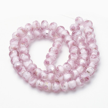 PandaHall - Inner Flower Faceted Rondelle Pink Silver Foil Glass Lampwork Beads