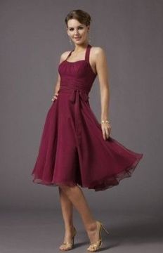 Elegant Dark Red Backless Evening Dresses With Halterneck And Waistband