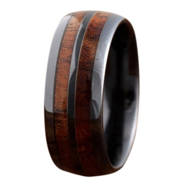 8mm Koa Wood Inlaid Black Ceramic Wedding Men's Ring - Black Ceramic Ring Blank with Koa Wood Inlay