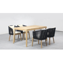 Rope Woven Teak Frame Outdoor Hotel Coffee Shop Tables and Chairs