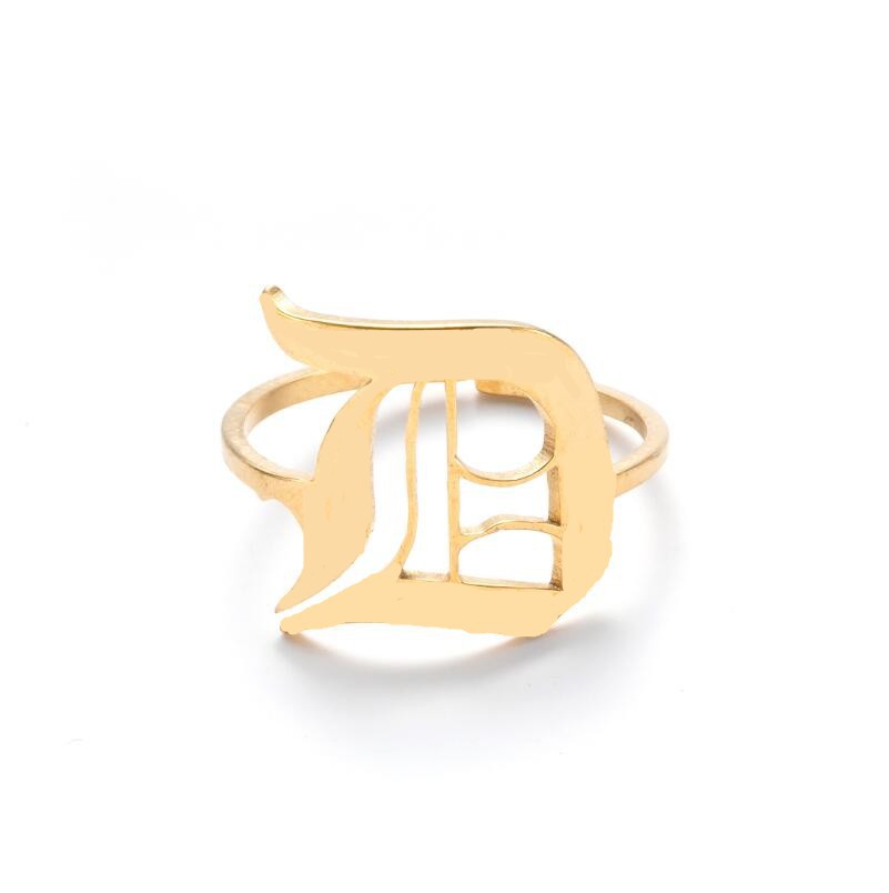 26 alphabet letter rings 18k gold initial rings letter old english font letter ring stainless steel