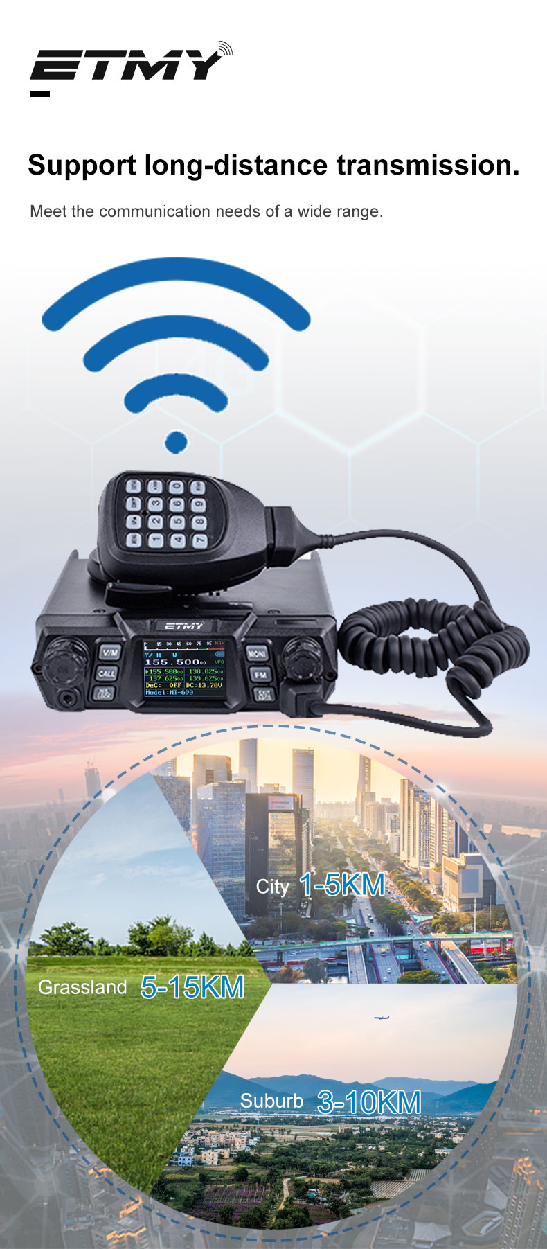 ETMY MT-690 100W 256 Channels Vhf Uhf Radio Car Set Walkie Talkie with Speaker Microphone From Ecom Technologys