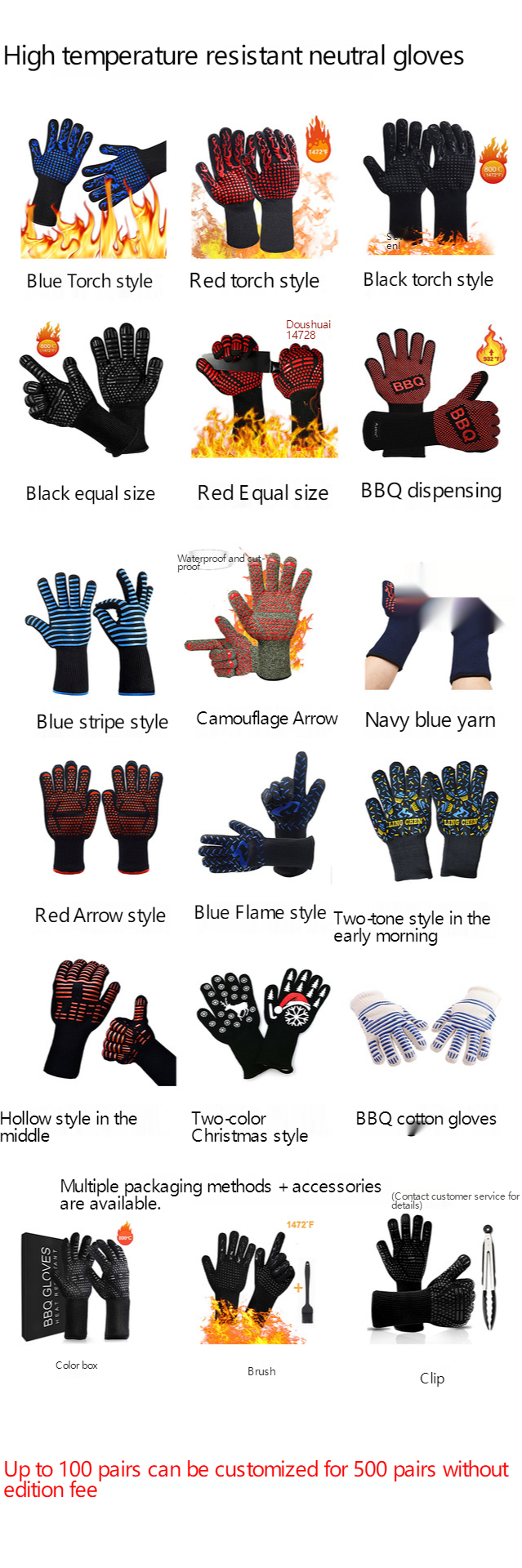 Amazon Suppliers Kitchen Oven Extreme Heat Resistant Gloves BBQ Grill Cooking Gloves