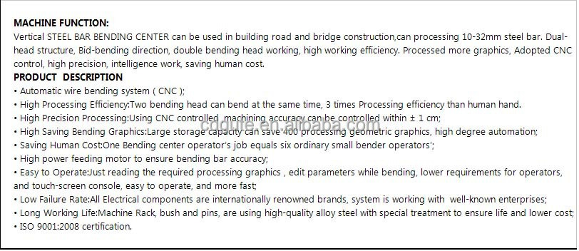 High Performance CNC Rebar BENDING CENTRE with good service