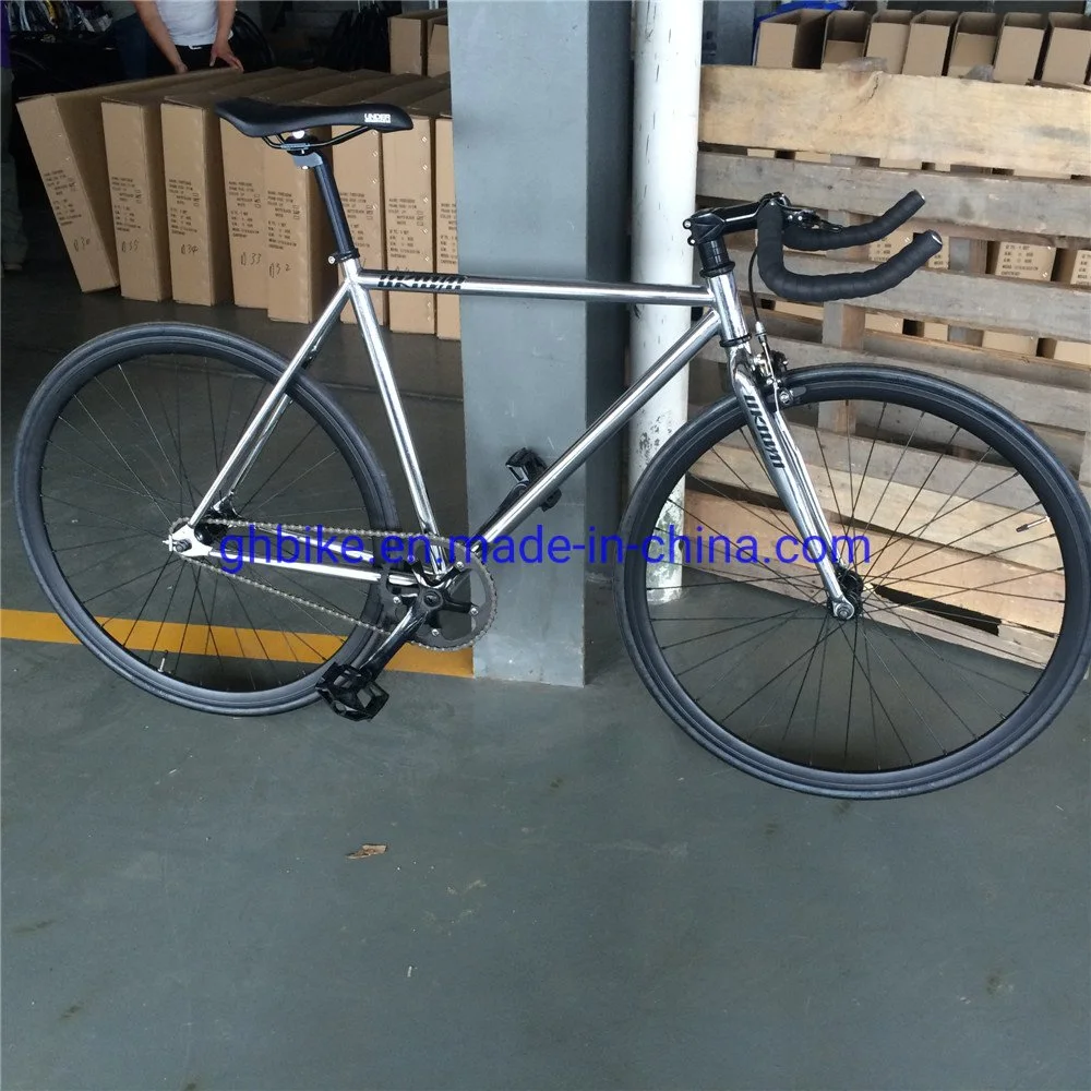 700c Adult Mens Chrome Frame Bullhorn Bar Fixed Gear Bike Fixie Bicycles Cyling