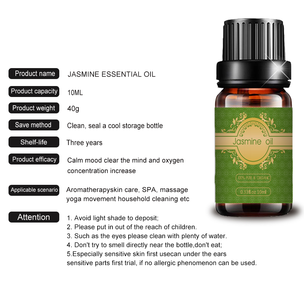 Huile essentielle du jasmin pour le spa de massage des soins de la peau