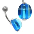 Μεγάλο κοσμηματοπωλείο Silver &amp; Steel Belly Bar Blue Oval