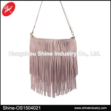 Top Fashion Fringes Bag/Light Pink PU Tassel Handbag/Trendy Lady Handbag
