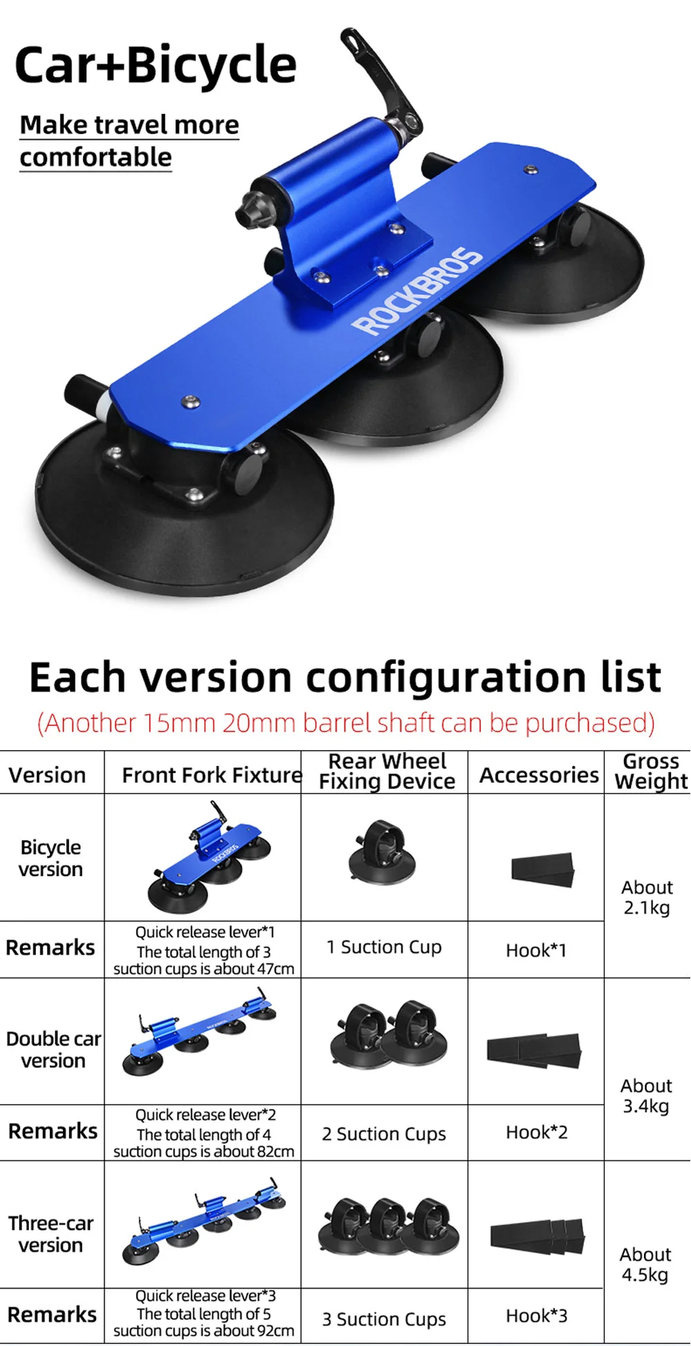 Rockbros Bicycle Rack, Car Roof Suction Cup Rack