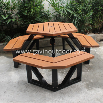 Metal and recycled plastic picnic table and benches outdoor table set
