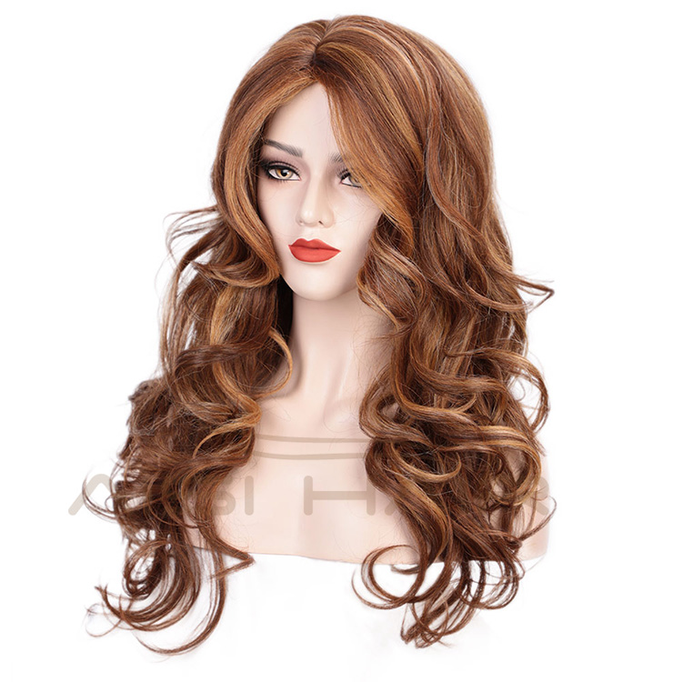 Aisi Hair Dark Brown Mixed White Color Synthetic Long Curly Wave Wigs Heat Resistant Fiber Fashion Cosplay Wigs for Women