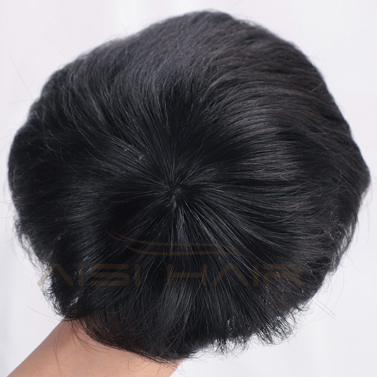 Aisi Hair 100% Human  Hair Men Toupee Human Hair Man Hairpieces Natural Black Machine Made Men Toupee with Clips