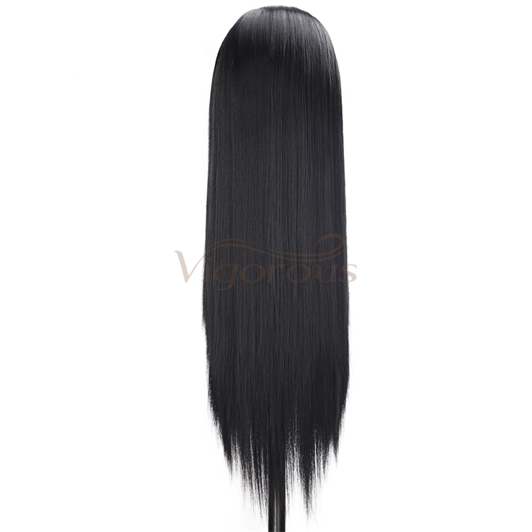 Vigorous Black Color Lace Front Wig Straight Long Heat Resistant Women Wigs Synthetic Parting Side Lace Wig