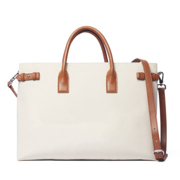 Women Nylon Canvas Laptop Tote Bag Leather Handles
