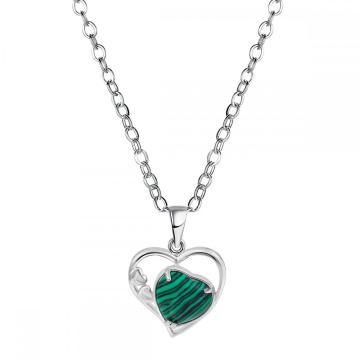 Malachite Love Heart Birthstone Pendant Gemstone Necklaces for Women