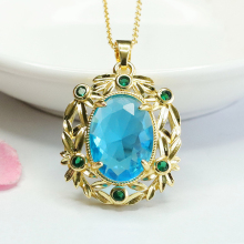 Exaggerated Leaf-Shaped Topaz Pendants Necklace with Cubic Zirconia and Colored Glaze