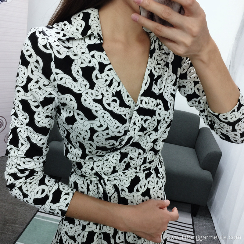 Women Office Style Casual Printed V-neck Dress